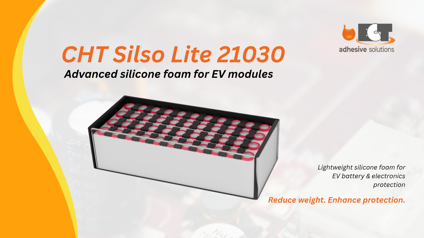 CHT Silso Lite 21030 silicone foam providing lightweight thermal and environmental protection for EV battery modules and electronics.
