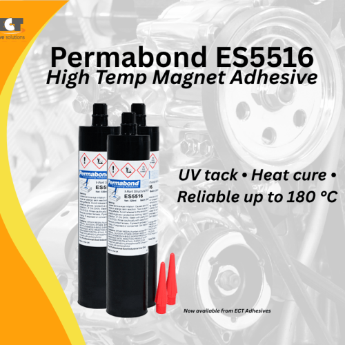Permabond ES5516 high temperature magnet bonding epoxy adhesive with UV tack and heat cure for Class H motor applications, available from ECT Adhesives