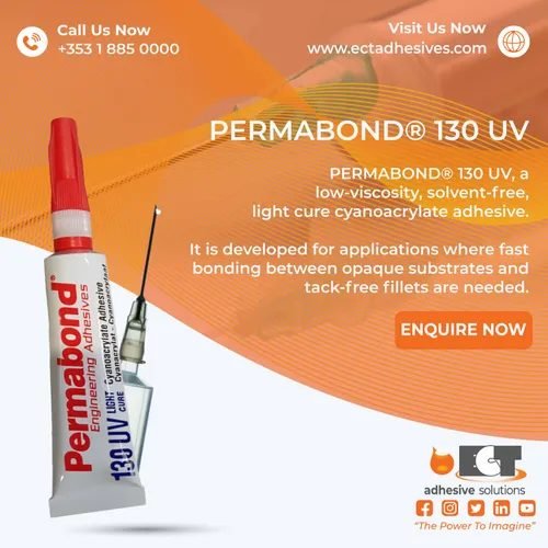 Graphic illustrating Permabond 130UV cyanoacrylate adhesive